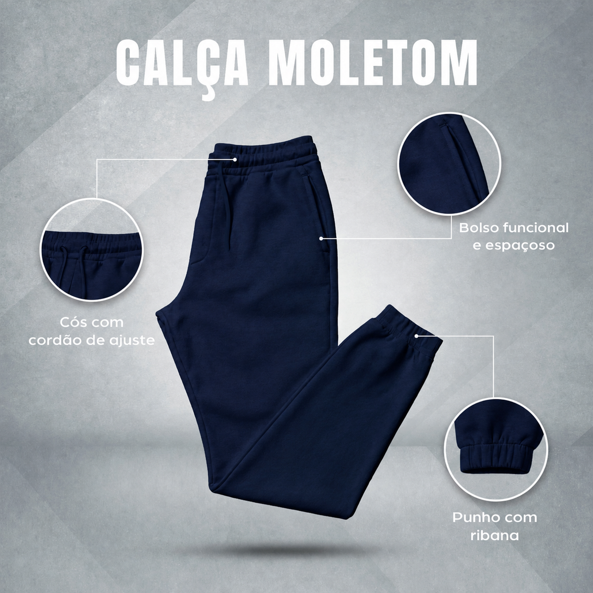 Calça Moletinho / Moletom Preto Liso Algodão Mácio Várias Cores