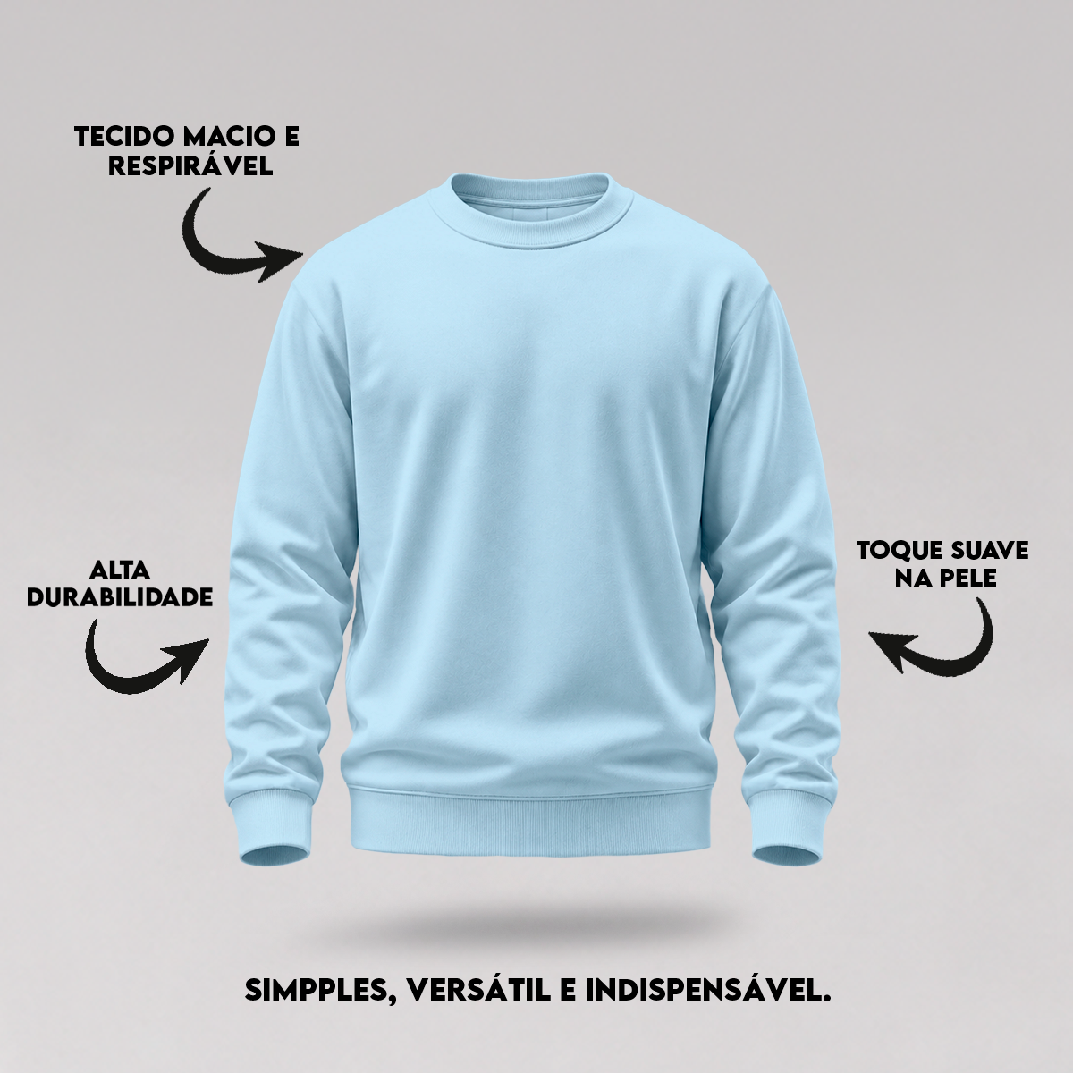 Blusa Moletom Careca Lisa Premium Slim Algodão Mácio