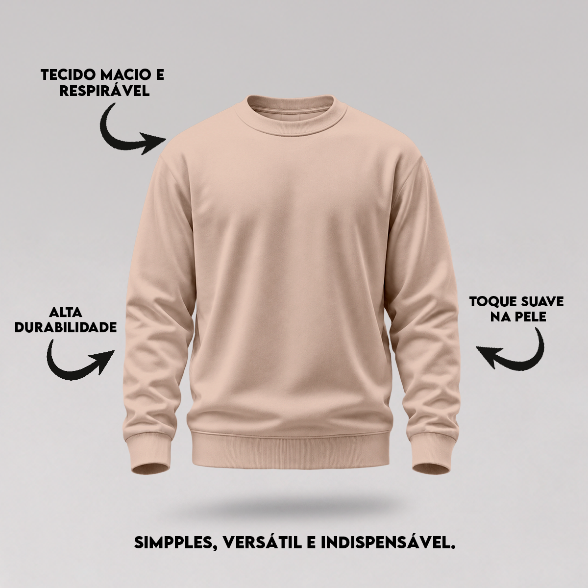 Blusa Moletom Careca Lisa Premium Slim Algodão Mácio