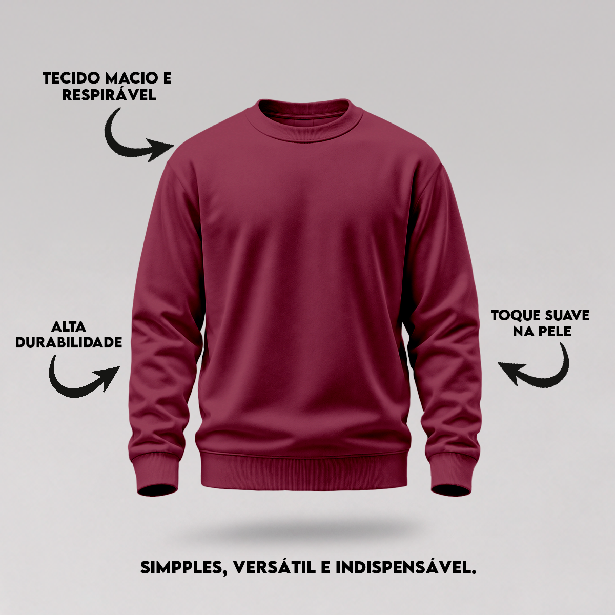 Blusa Moletom Careca Lisa Premium Slim Algodão Mácio