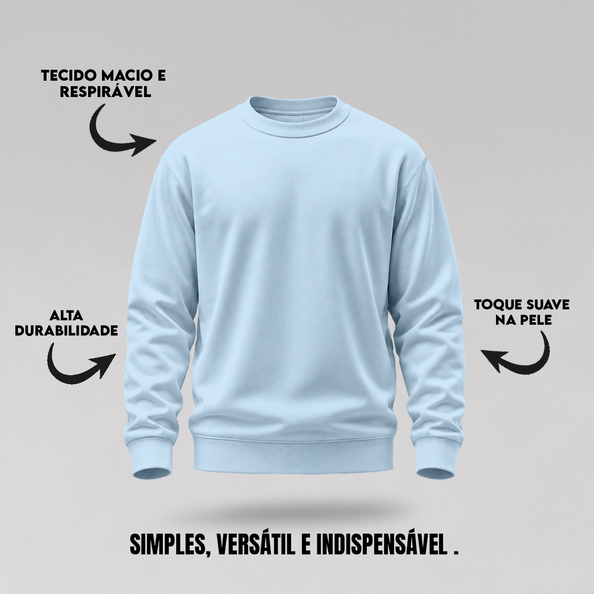 Blusa Moletom Careca Lisa Premium Slim Algodão Mácio
