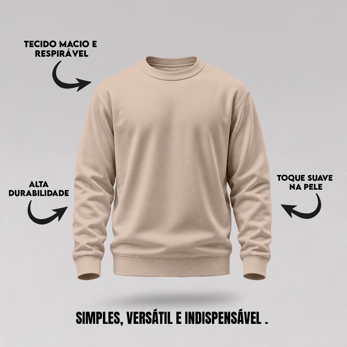 Blusa Moletom Careca Lisa Premium Slim Algodão Mácio