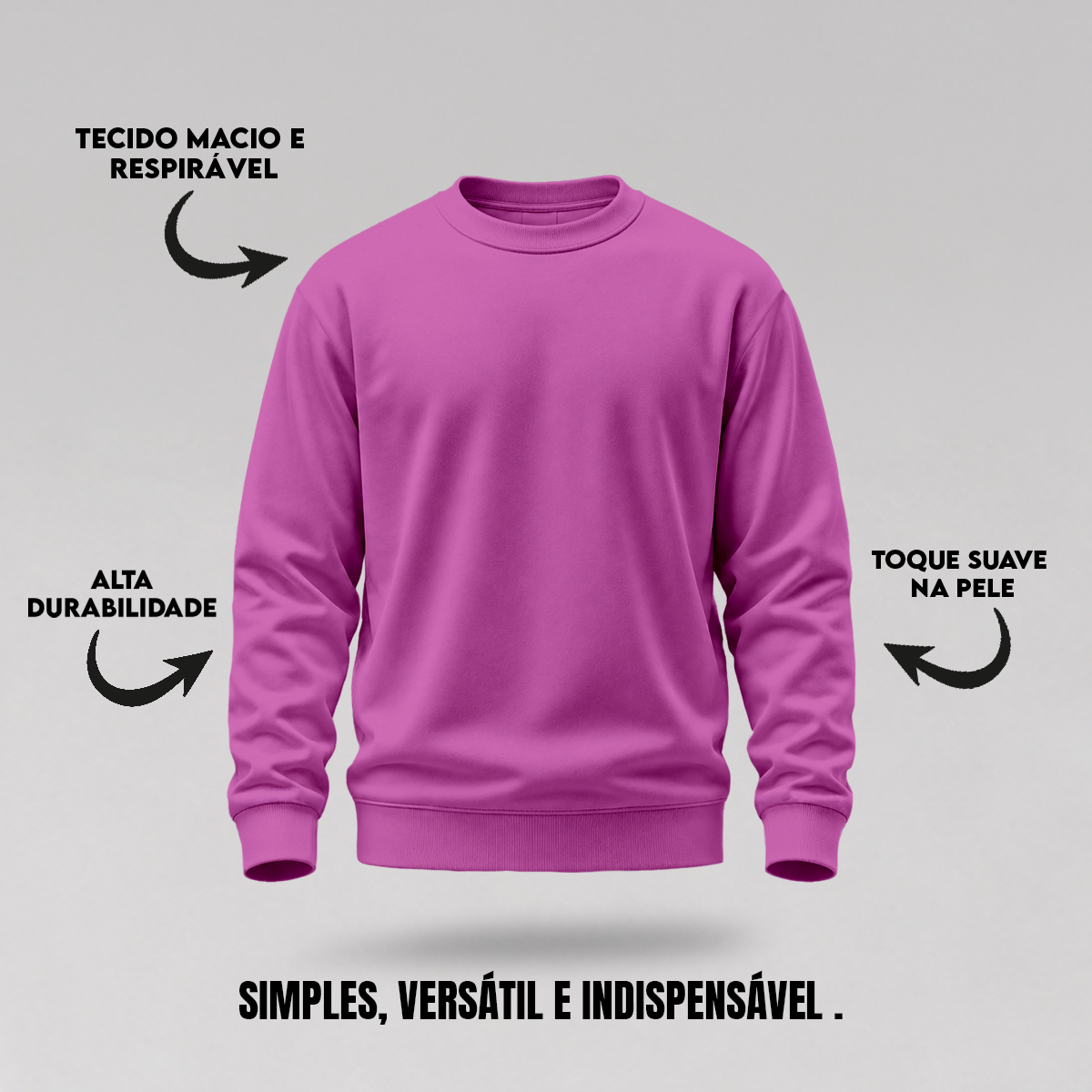 Blusa Moletom Careca Lisa Premium Slim Algodão Mácio