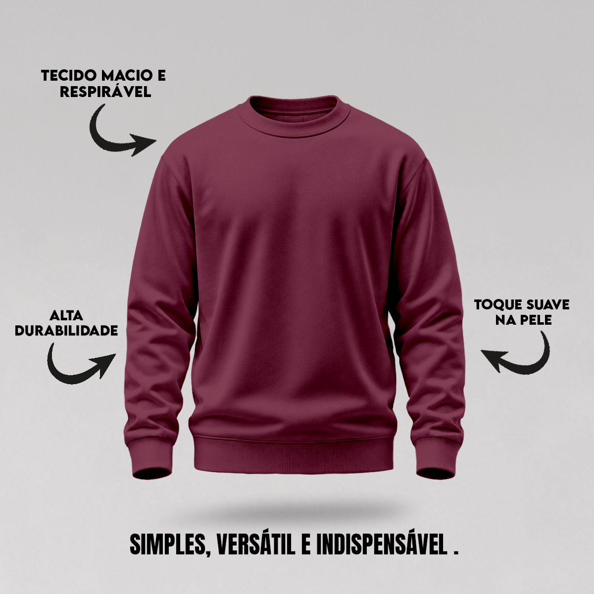 Blusa Moletom Careca Lisa Premium Slim Algodão Mácio