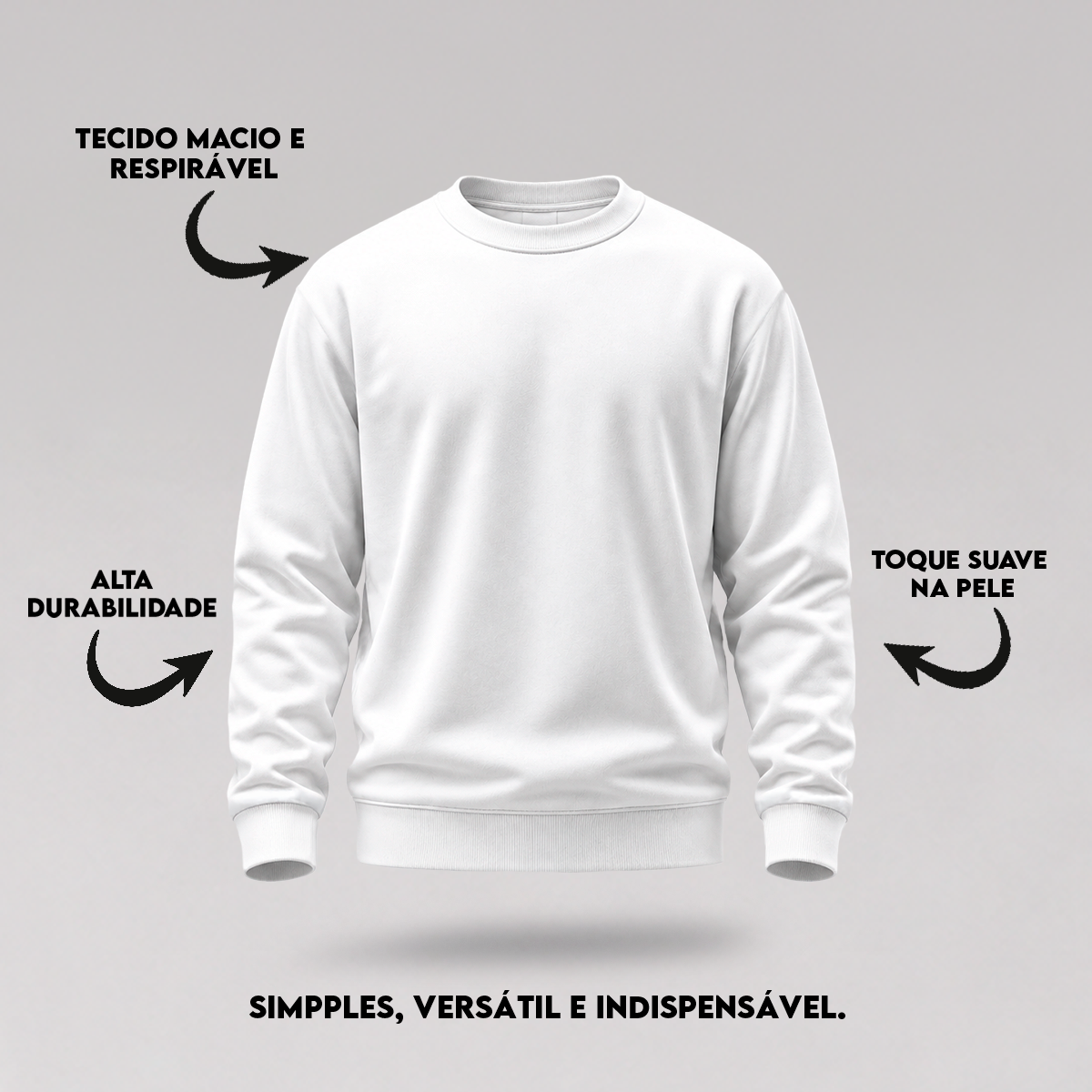 Blusa Moletom Careca Lisa Premium Slim Algodão Mácio