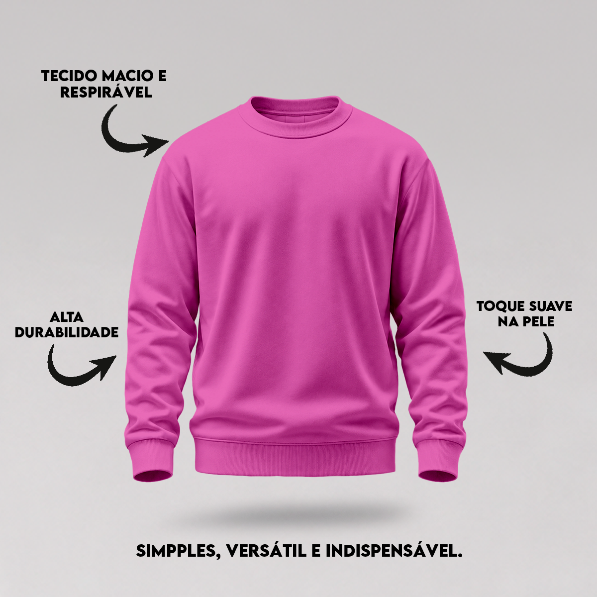 Blusa Moletom Careca Lisa Premium Slim Algodão Mácio