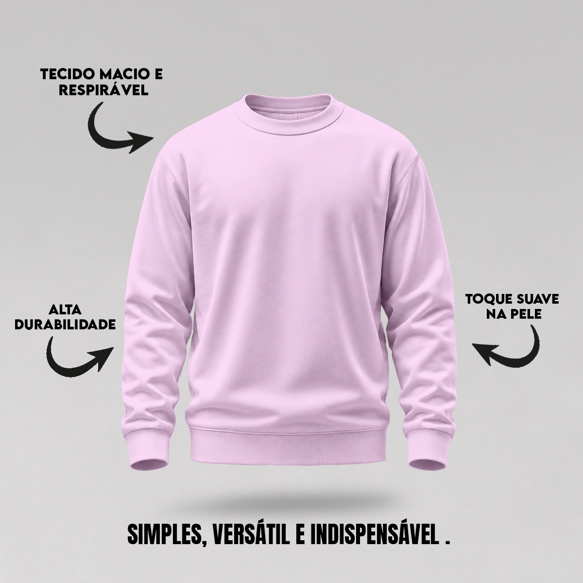 Blusa Moletom Careca Lisa Premium Slim Algodão Mácio