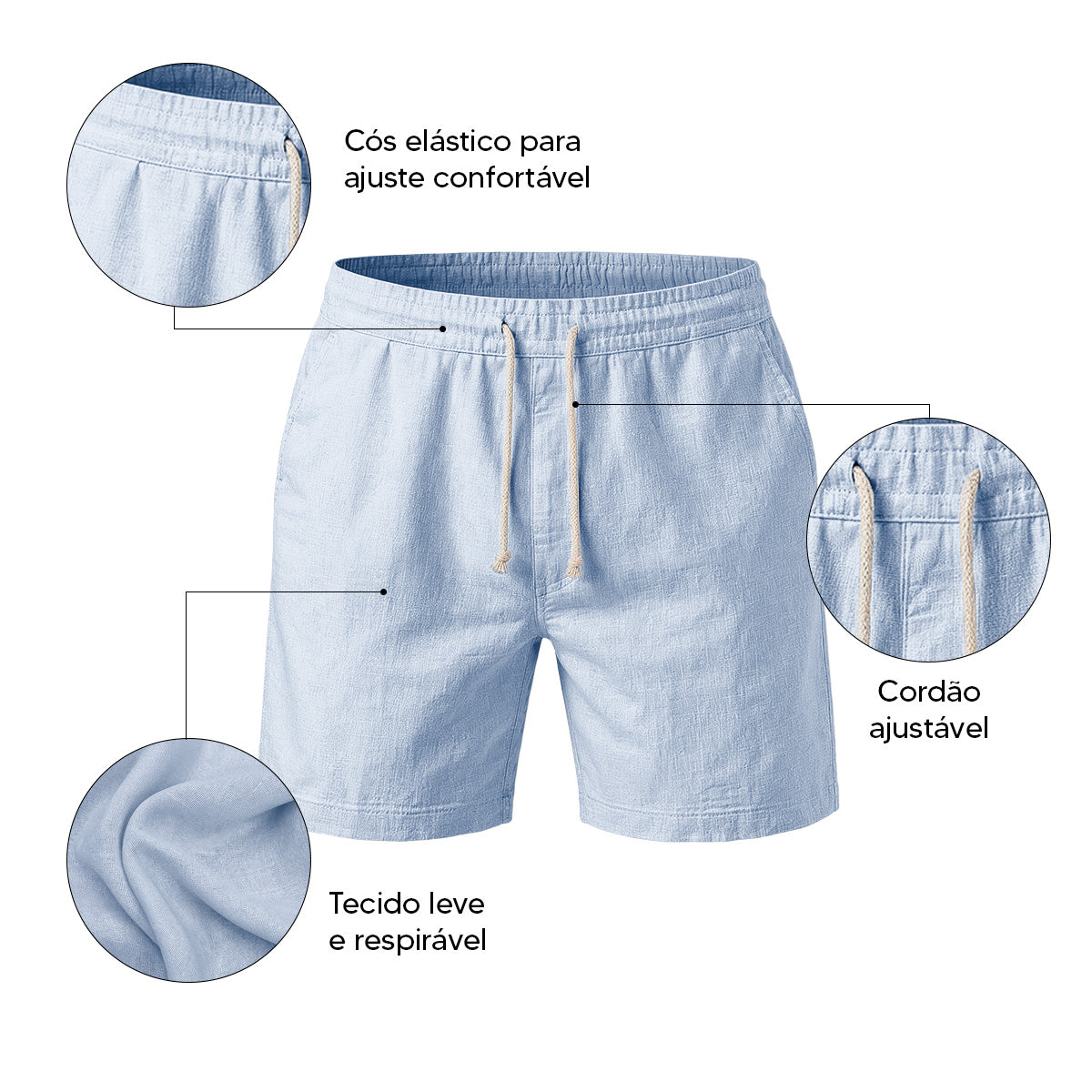 Bermuda Short Linho Masculino Básico Diversas Cores