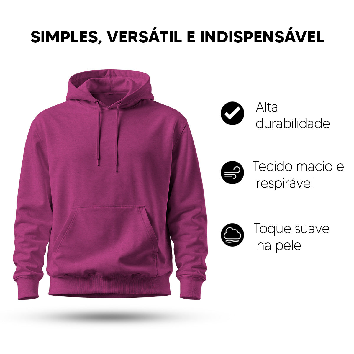 Blusa Moletom Canguru Lisa Premium Slim Algodão (10 PEÇAS POR VARIAÇÃO)