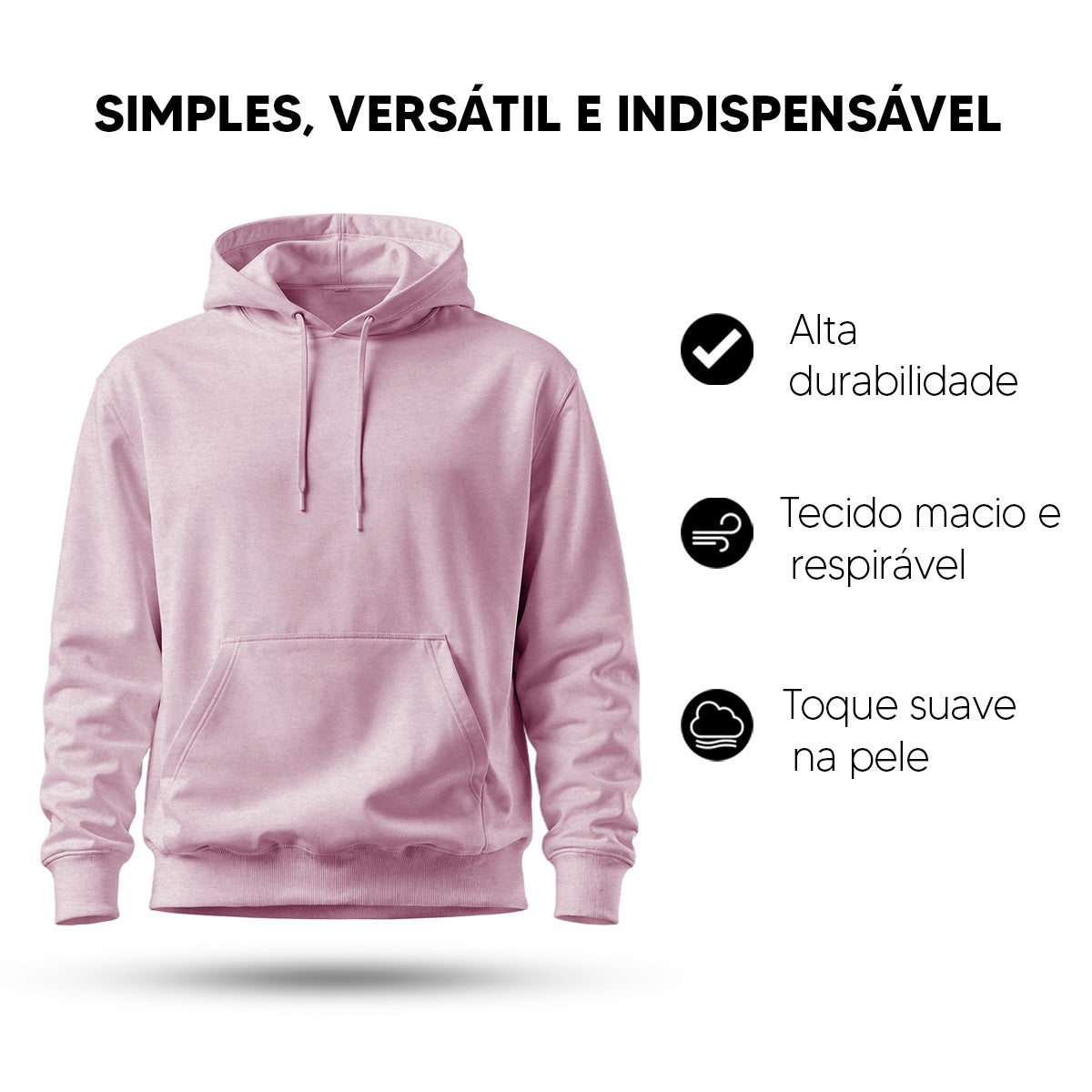 Blusa Moletom Canguru Lisa Premium Slim Algodão Mácio