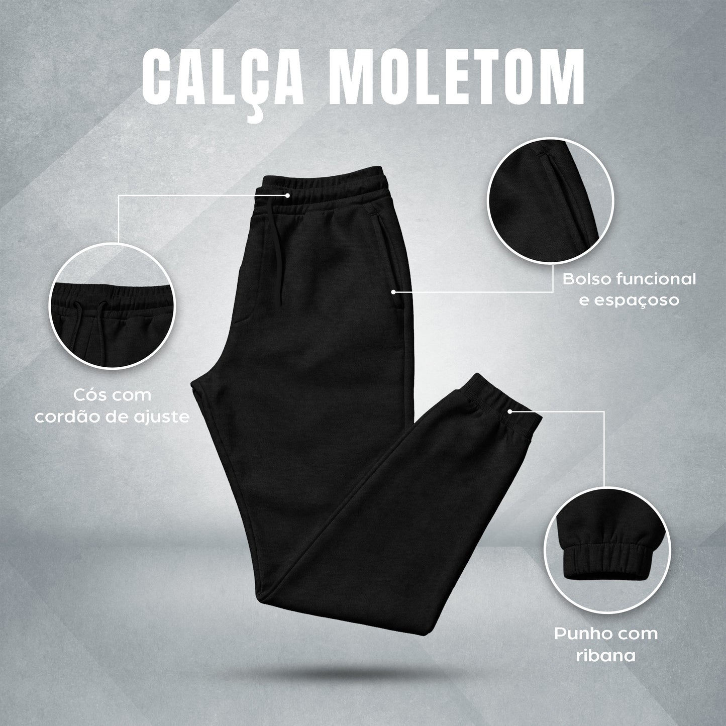 Calça Moletinho / Moletom Preto Liso Algodão Mácio Várias Cores